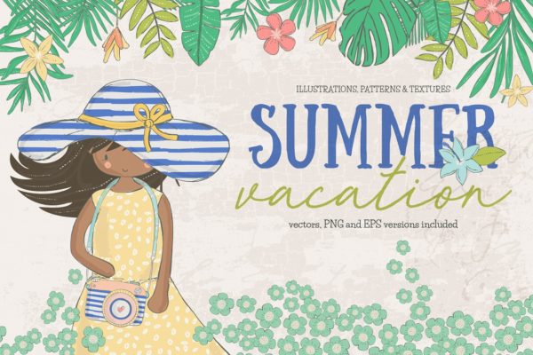 夏日少女心水彩手绘插画 Summer Vacation