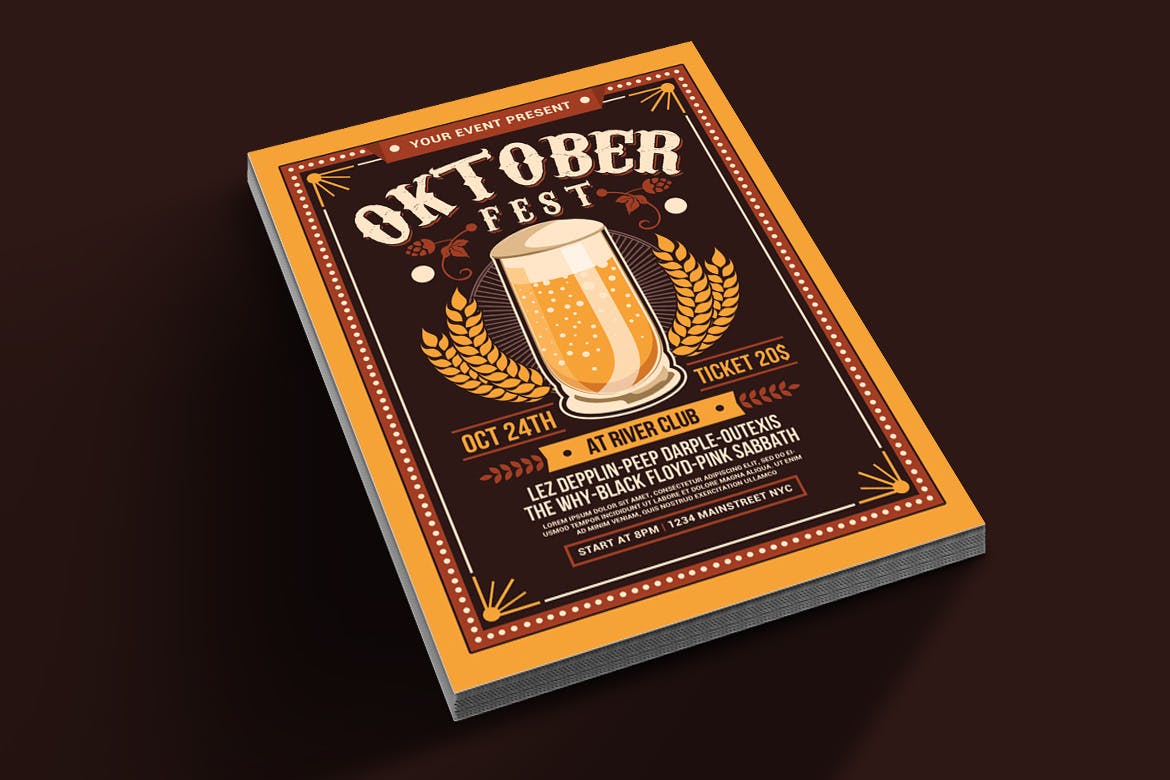 啤酒节策划方案活动海报设计模板 Oktoberfest Party插图(1)