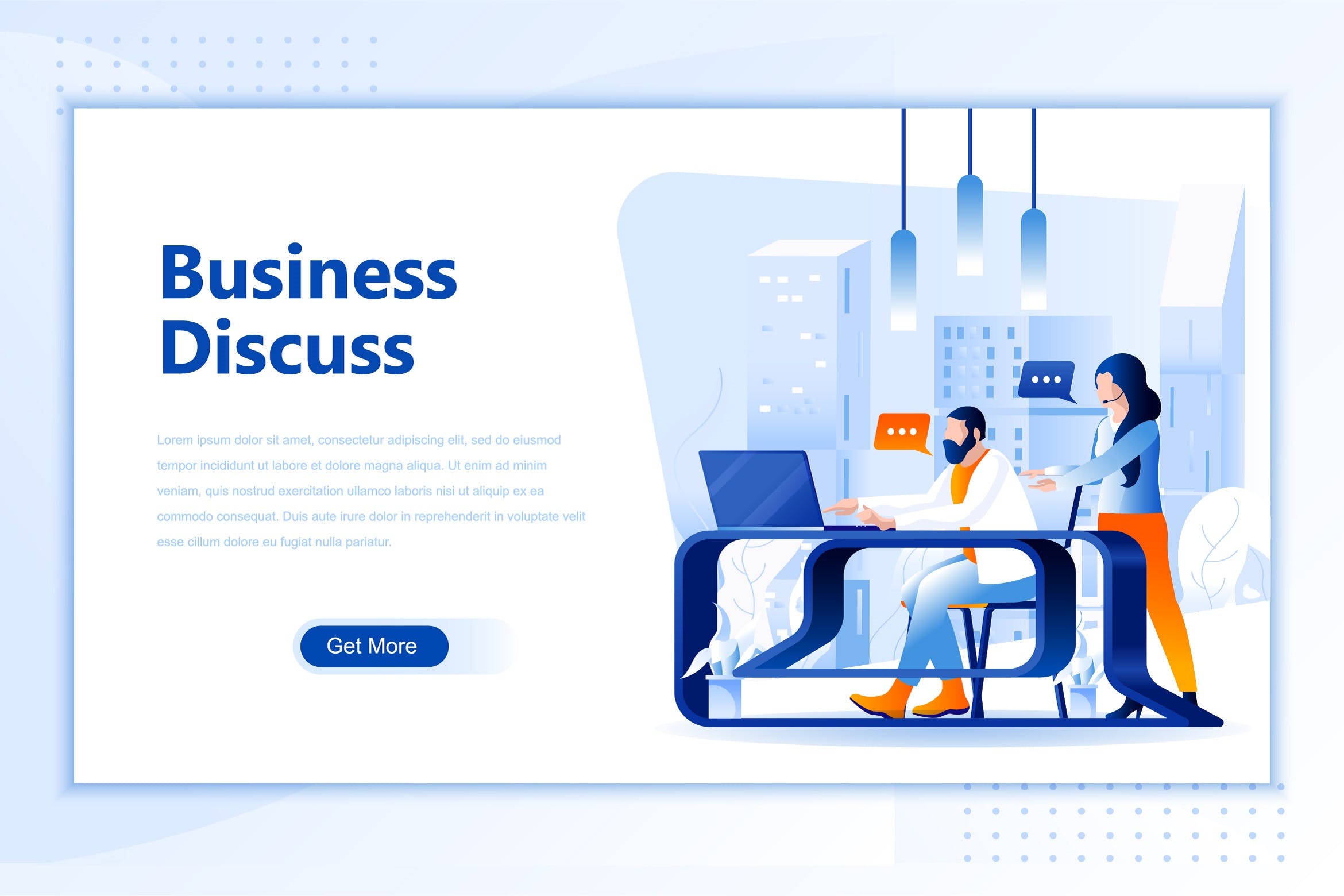 业务讨论/业务评估网站设计概念插画设计素材 Business Discuss Flat Landing Page Header插图