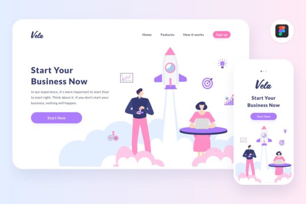 项目启动场景APP&amp;Web设计概念插画[Figma&amp;SVG] Vela startup illustration (Figma, SVG)