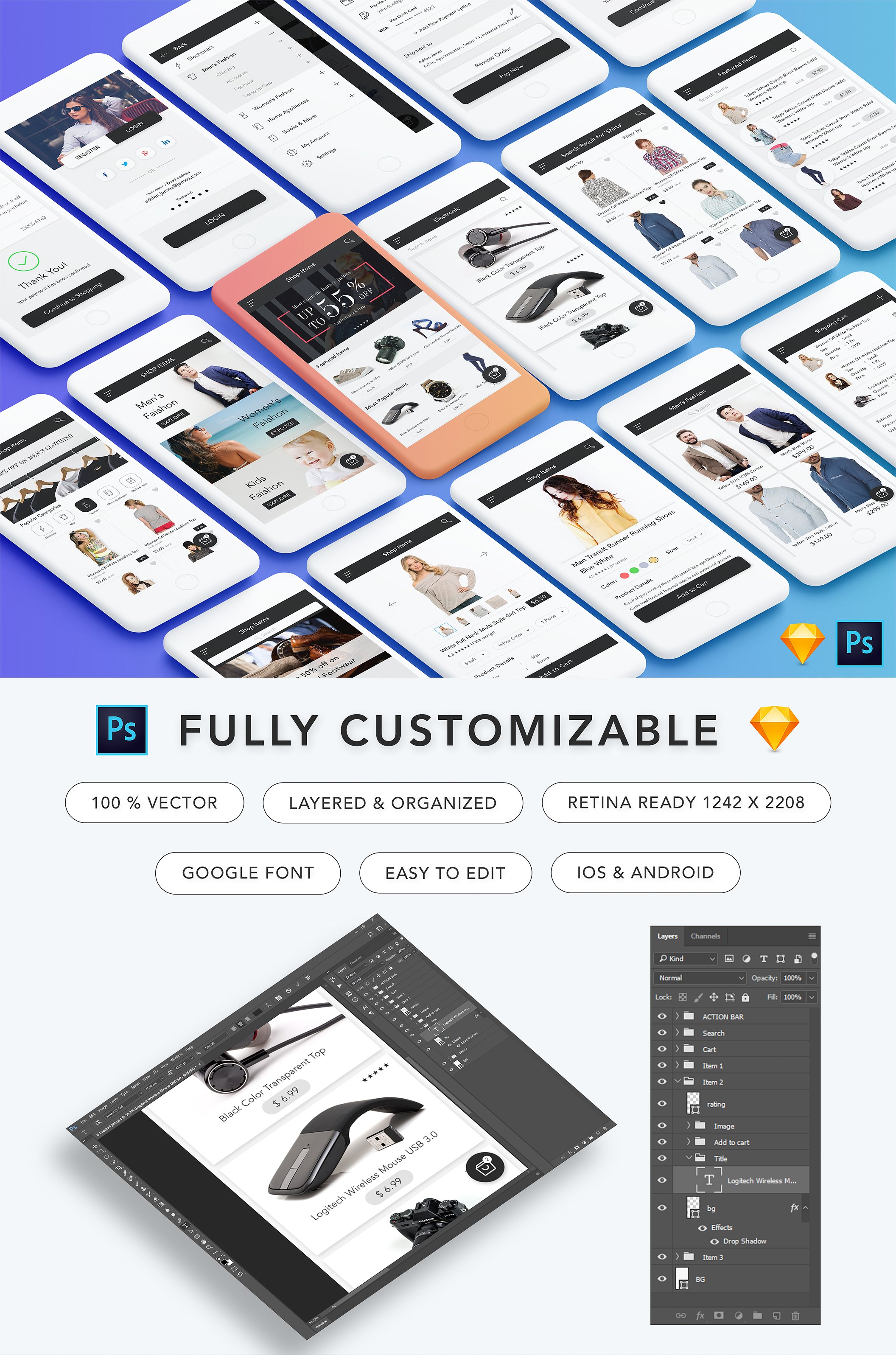 素材库下午茶：超高品质电商行业APP UI Kit打包下载[psd,sketch]插图(2)