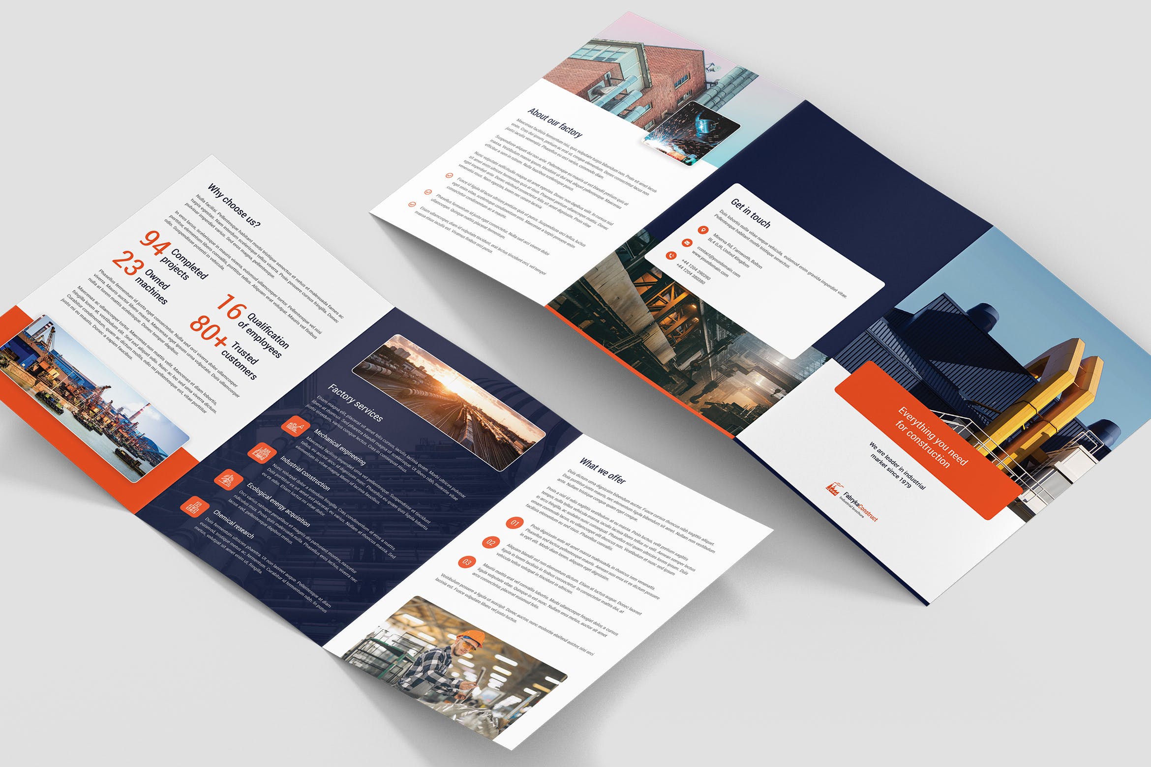 现代化工厂简介三折页宣传单设计模板[A4尺寸] Brochure – Factory Tri-Fold A5插图