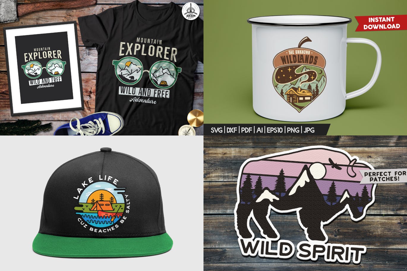 复古户外运动品牌Logo/野营探险徽章设计模板 Retro Outdoor Logos Set, Camping Adventure Badges插图(2)