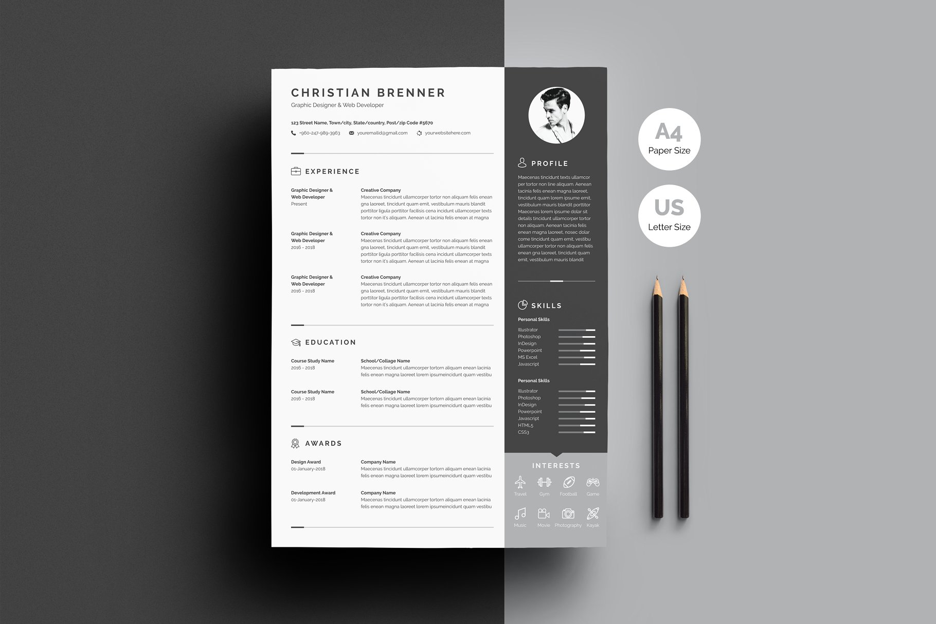 极简个人白色图文简历模板 Resume/CV Template插图(3)