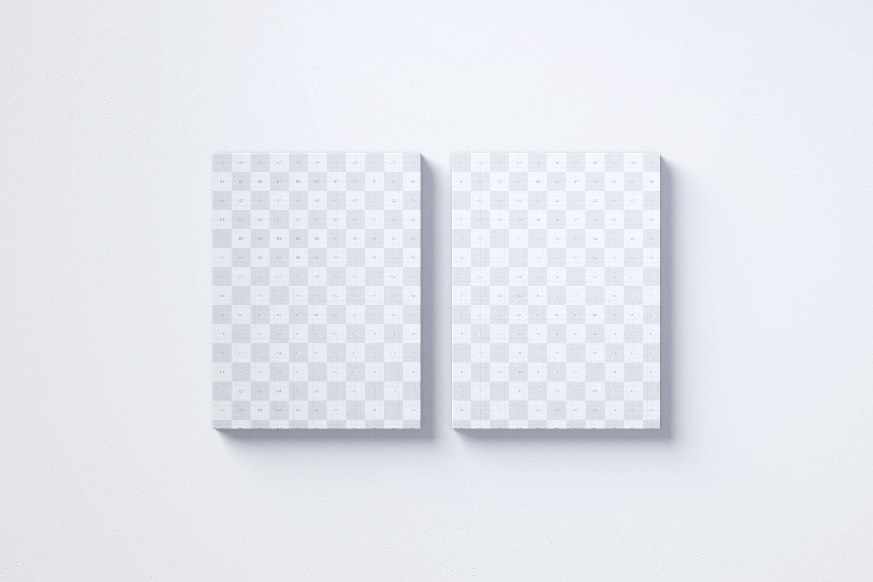 挂墙式画布画框艺术创造/画作展览样机正视图模板素材 Two 3:4 Portrait Canvas Mockup Hanging on Wall, Front View插图