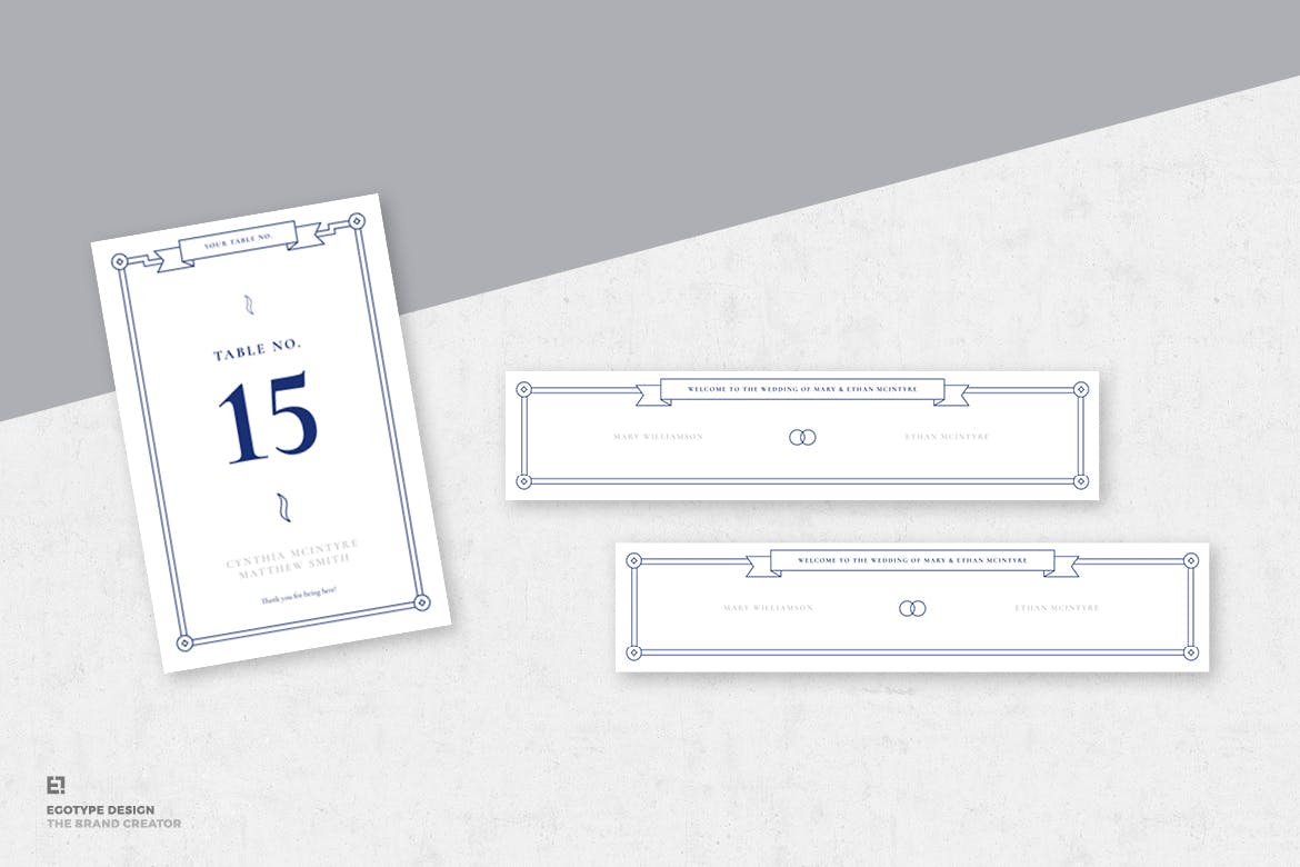 蓝色简约线条艺术风格婚礼邀请函设计套装 Wedding Invitation Suite插图(7)