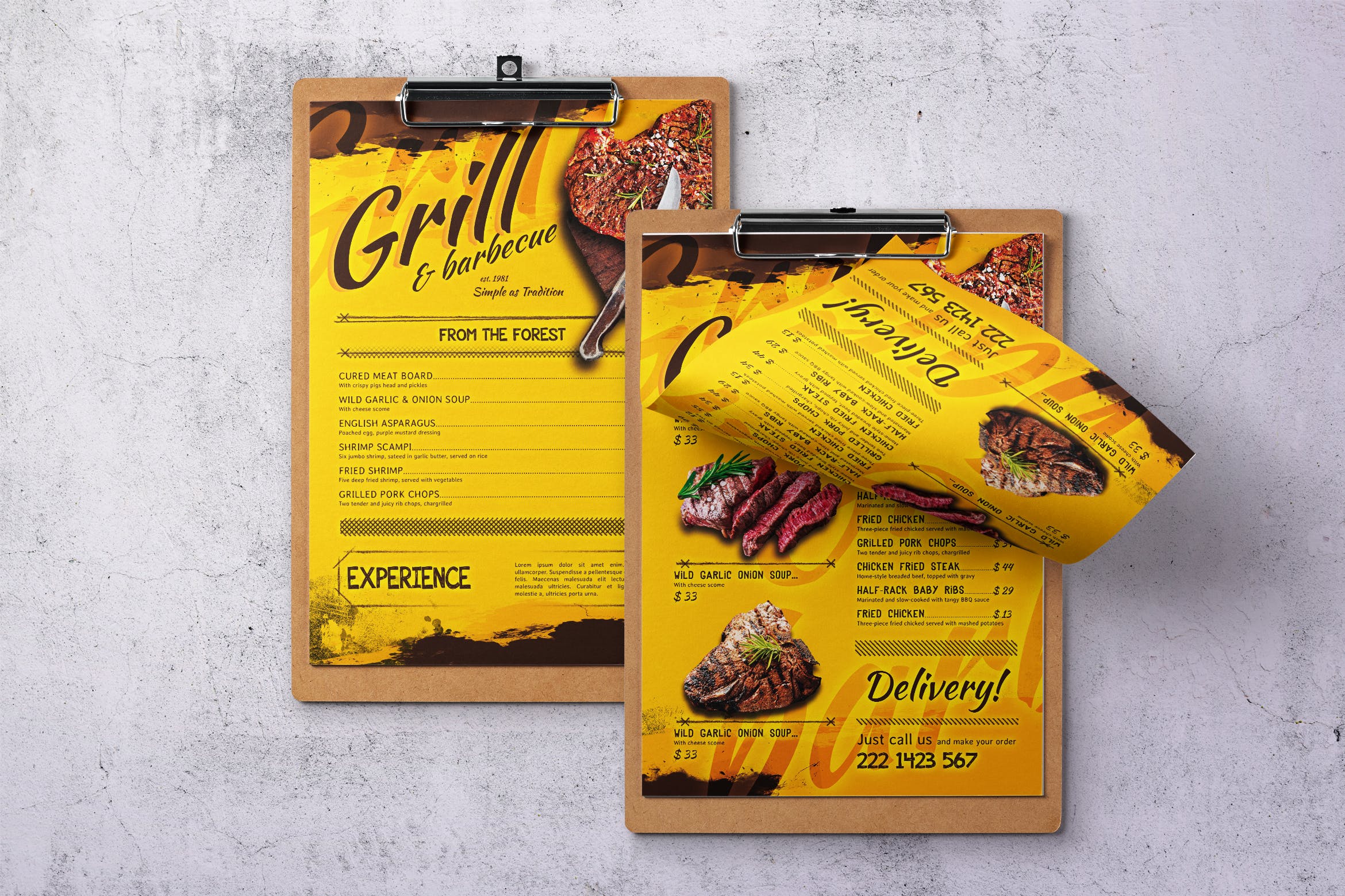 BBQ烧烤单页菜单设计模板 Barbecue Single Page A4 & US Letter Food Menu插图