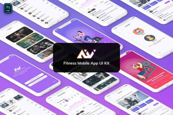 健身运动主题APP用户界面设计UI套件 AmeriVex – Fitness MobileApp Template UI Kit Light