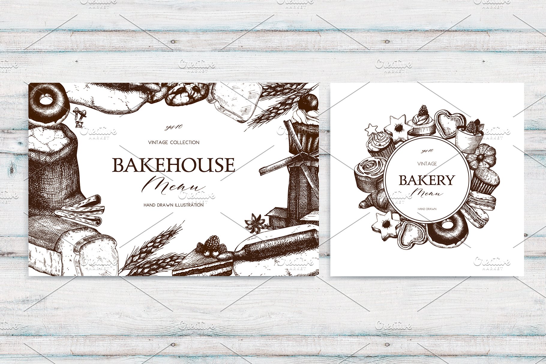 复古面包店手绘素描插画素材合集 Vintage Bakery Menu Designs & Sketch插图(5)