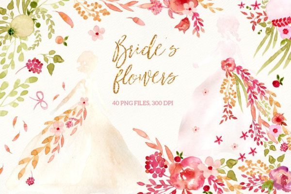 浪漫水彩掉落花瓣元素 Bride’s Flowers