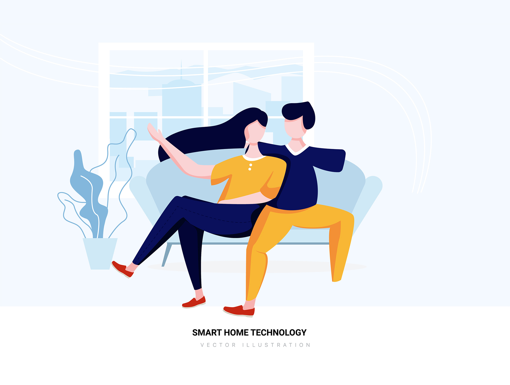素材库下午茶：智能家居技术场景矢量网站设计插画素材插图(5)