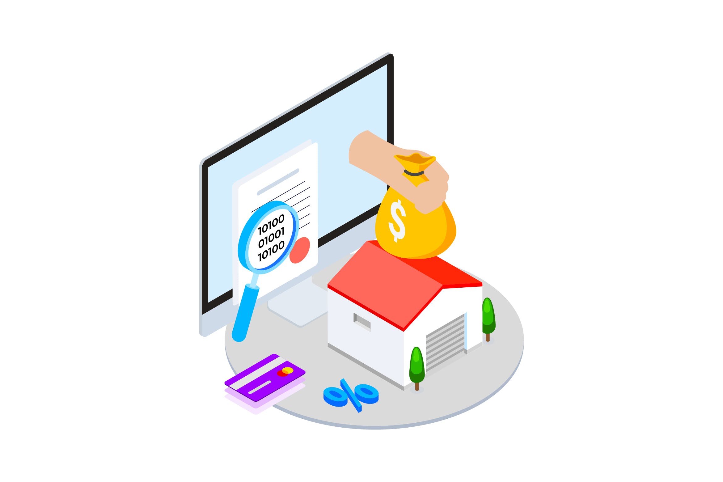 区块链技术智能合约概念插画素材v13 Smart Contract on Blockchain Isometric  13 – TU插图