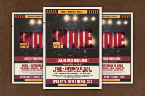独立音乐节主题活动海报传单设计模板 Indie Music Flyer