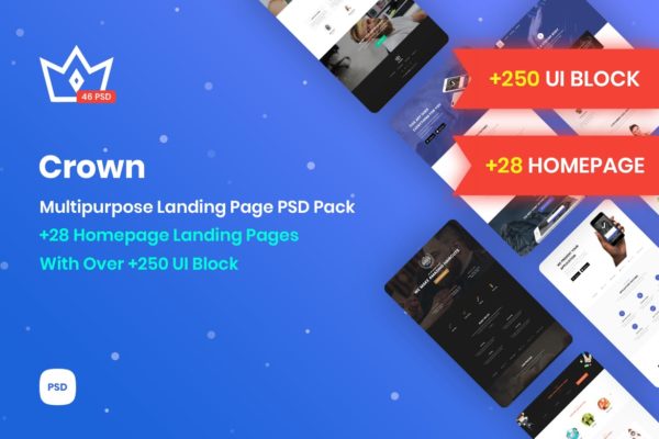 多用途营销主题网站着陆页设计PSD模板 Crown – Multipurpose Marketing PSD Landing Page