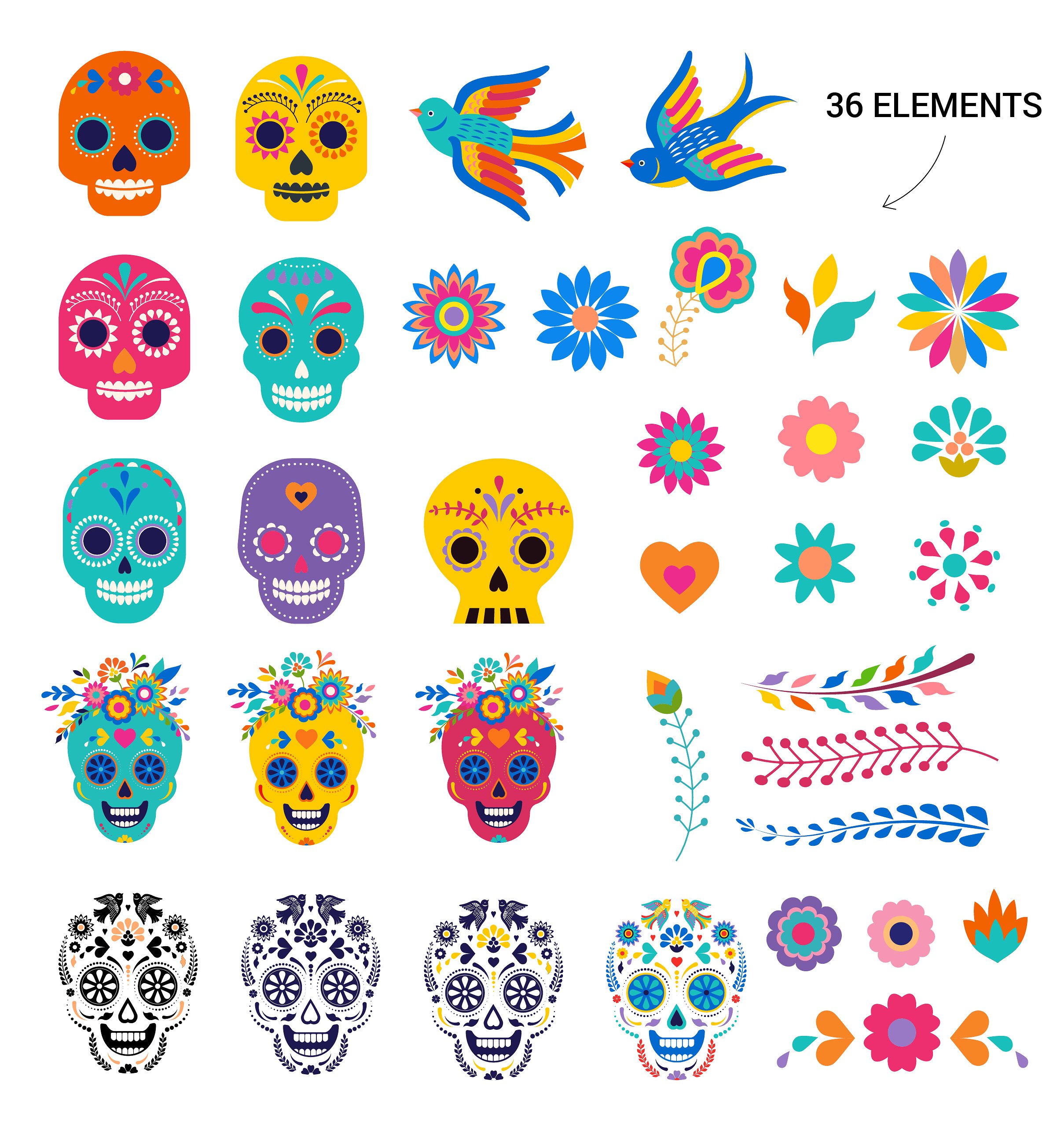 墨西哥亡灵节马克笔手绘插画 Day of the Dead – Mexican collection插图(9)