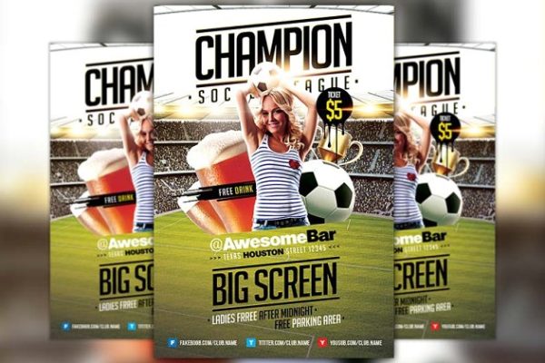酒吧足球冠军联赛派对传单模板 Champion League Soccer Flyer
