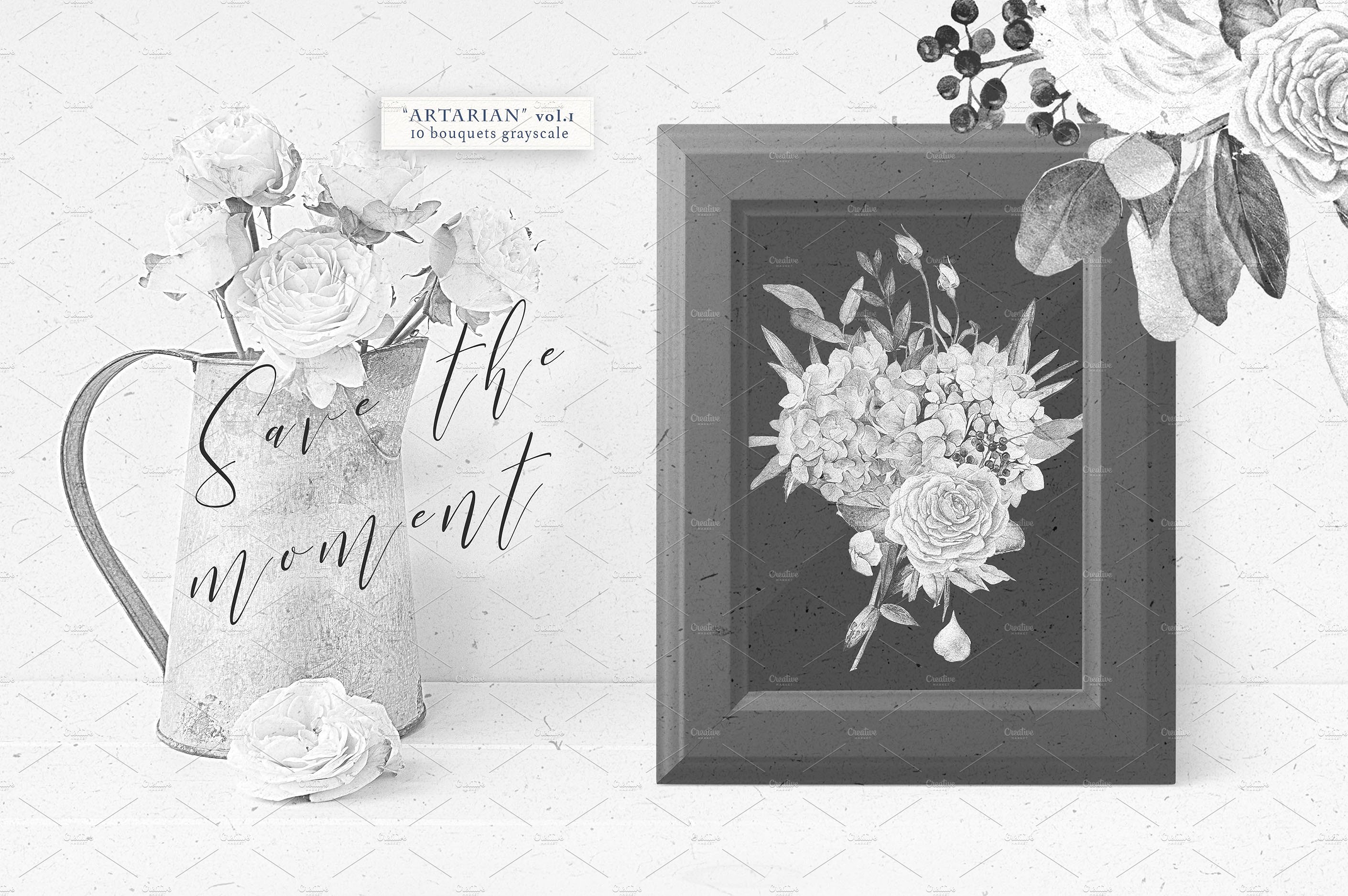 灰色字母&花卉水彩套装 Monograms & bouquets vol.1 Artarian插图(13)