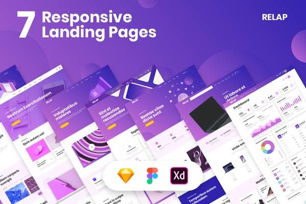 素材库下午茶：时尚的响应式网页着陆页模板企业官网模板下载[XD,Sketch]