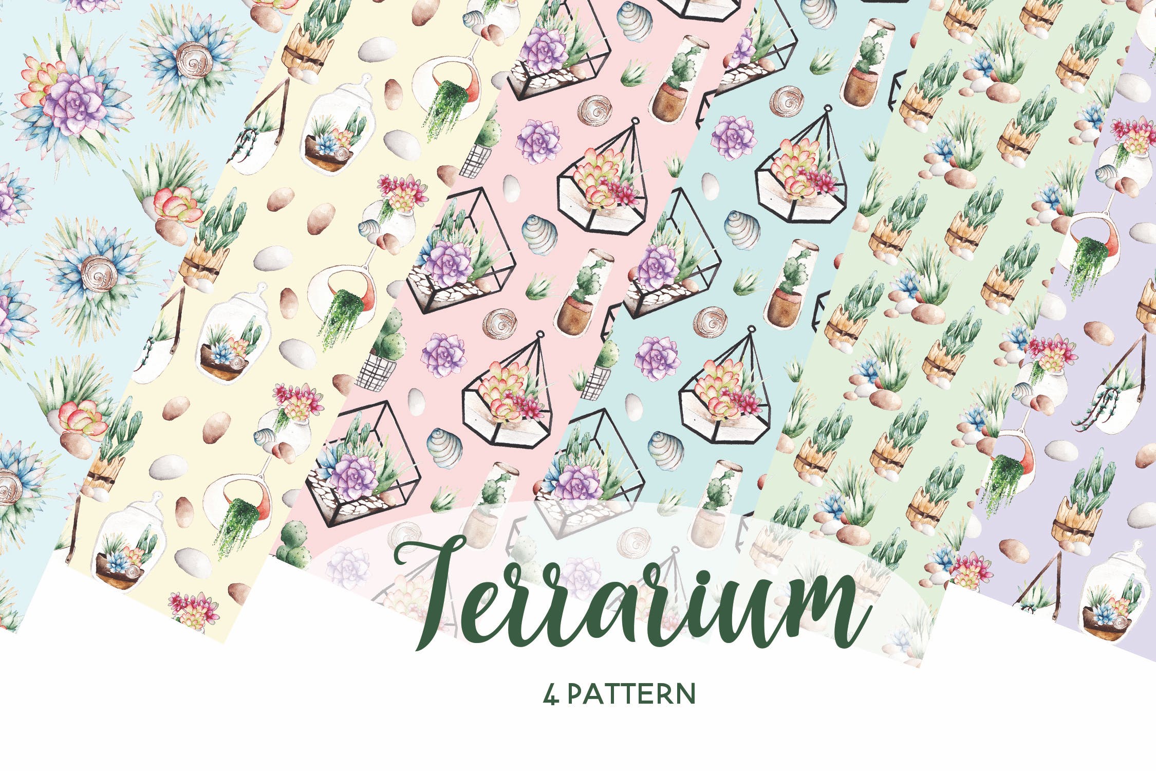 多肉植物水彩手绘图案PNG图片素材 Succulent Terrarium Watercolor插图(1)