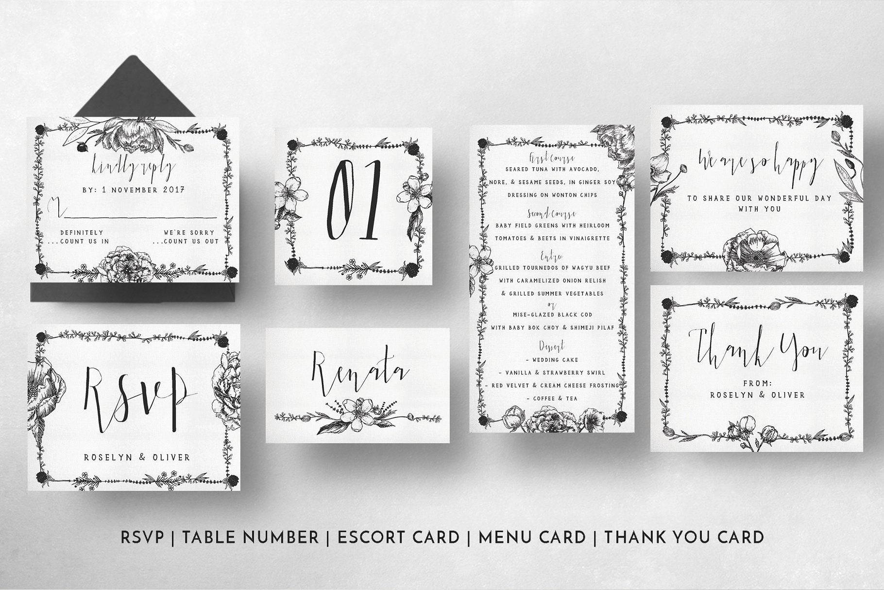 优雅花卉婚礼邀请函设计模板 Elegant Flower Wedding Suite插图(6)