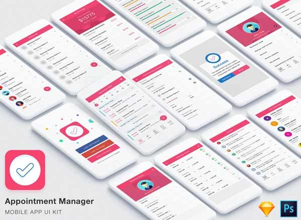 素材库下午茶：专业干净的约会管理类APP UI Kits下载[psd,sketch]