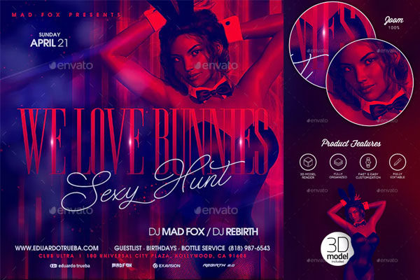 复活节性感女性狩猎派对传单模板