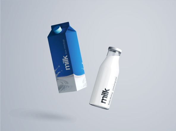 牛奶盒&amp;牛奶瓶外观设计PSD样机模板 Milk Bottle Mockup – PSD