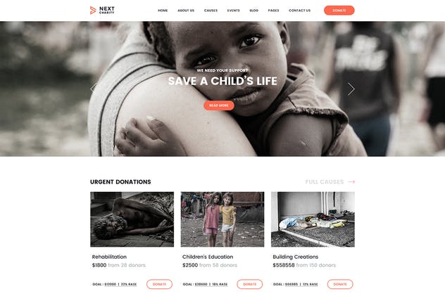 非营利组织慈善基金网站PSD模板 Charity and Donation Fund Volunteer NGO Template插图(1)