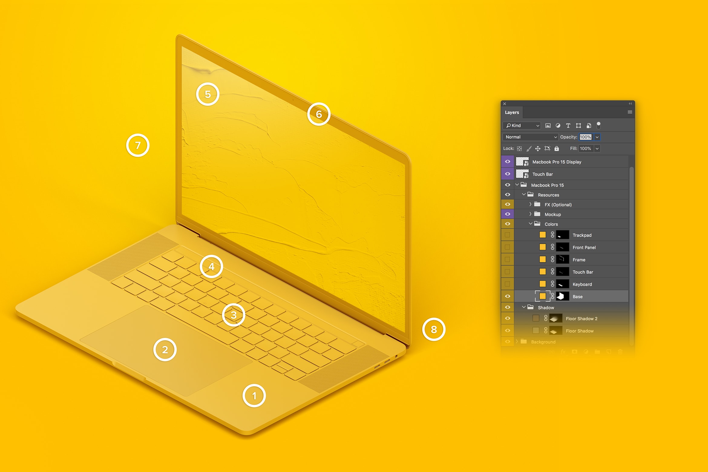 MacBook Pro笔记本电脑设计效果演示右视图样机 Clay MacBook Pro 15" with Touch Bar, Right Isometric View Mockup插图(5)