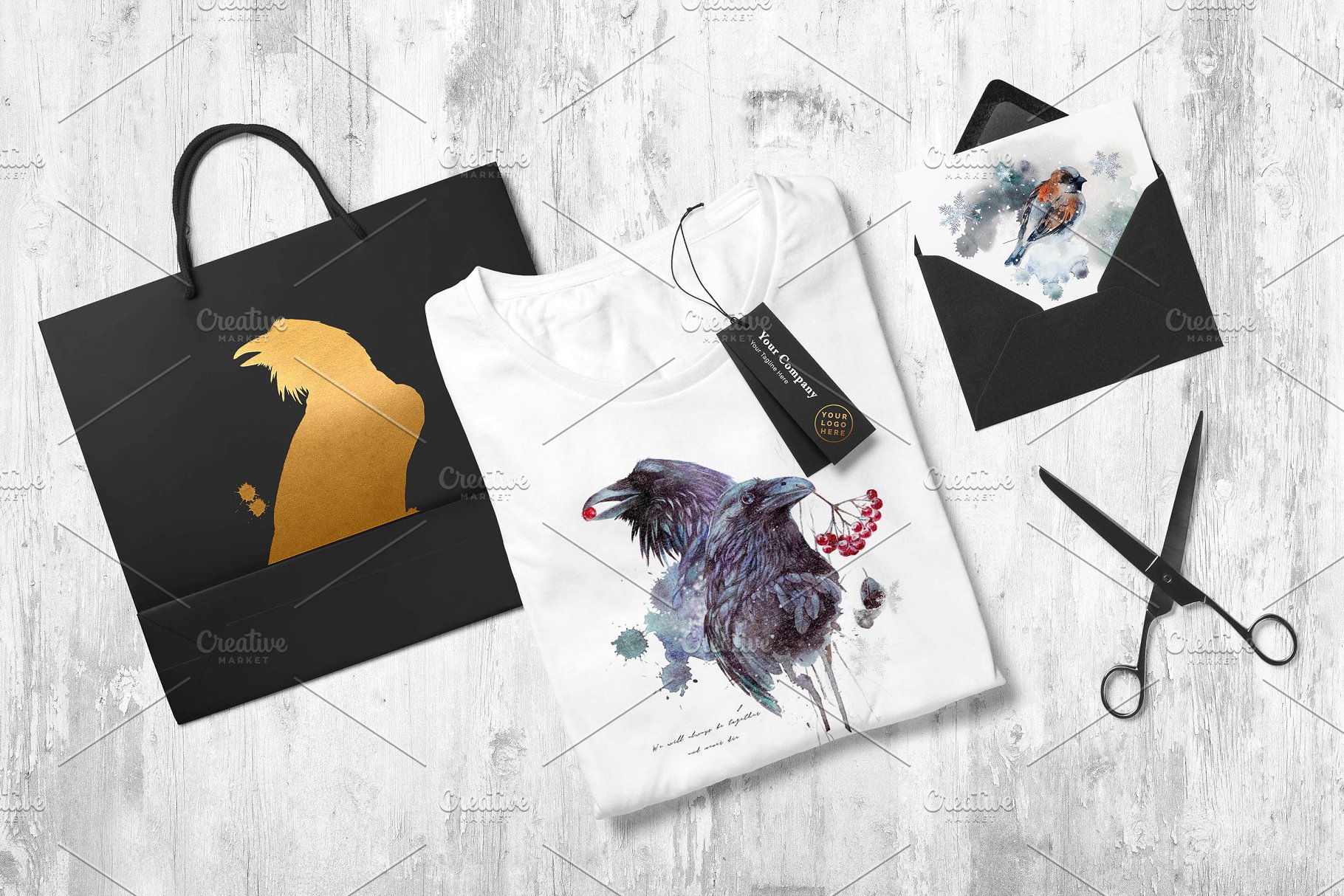 乌鸦、鸟、冬季风景、场景、水彩造型&字体 [2.81GB, 格式PNG, PSD,JPG &HTML] Ravens & birds vol.1插图(14)