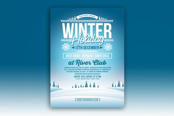 寒假户外派对活动海报传单模板 Winter Holiday Party