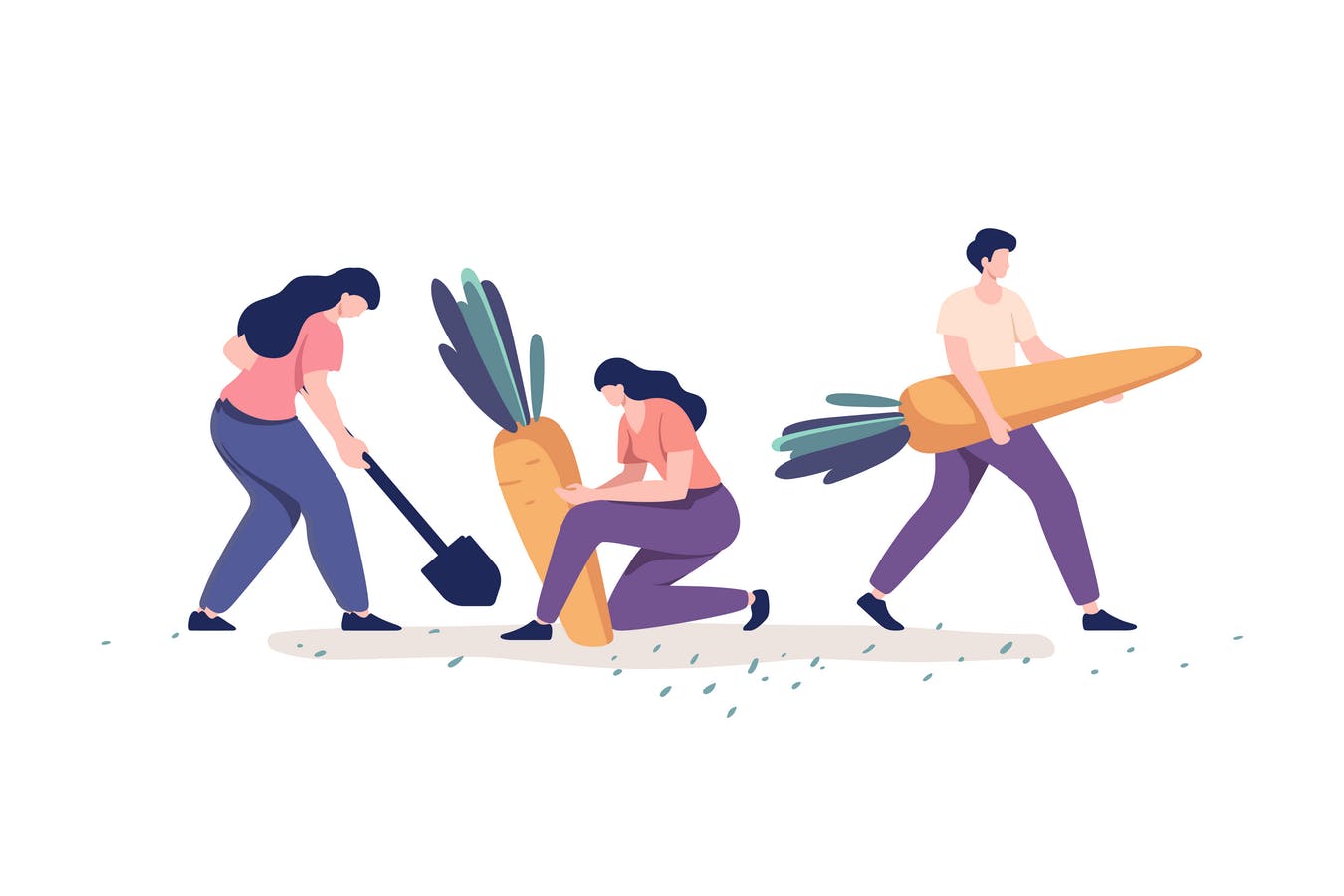 农作物收割场面矢量插画素材 People Harvesting Vegetables插图