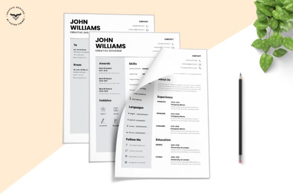 创意设计师极简主义风格素材库精选简历模板 Minimal CV Template