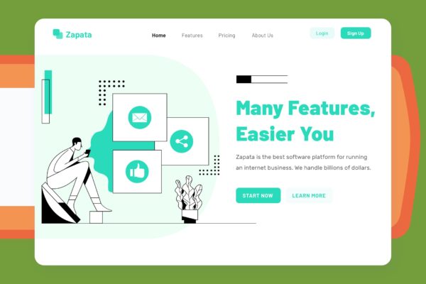 产品/服务优点展现主题网站设计简笔画矢量插画素材 Zapata – Features Header