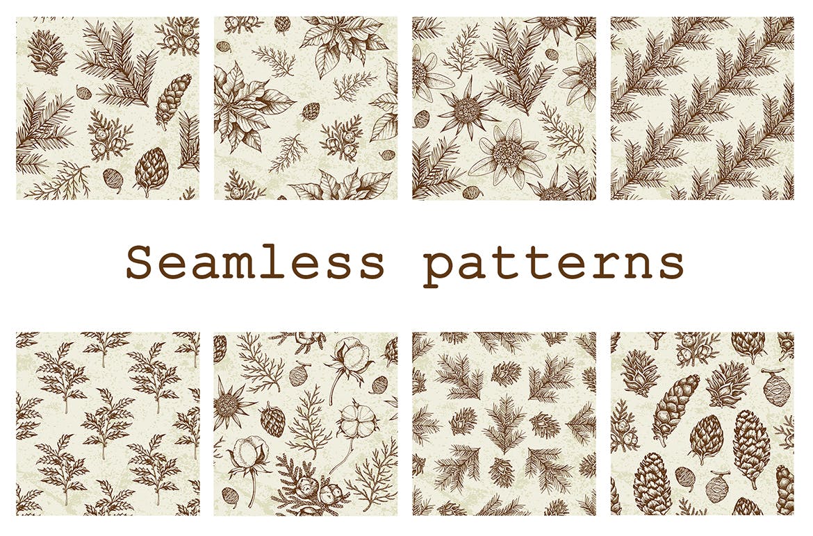 圣诞主题复古设计风格素材包[元素/背景/无缝纹理] Merry Christmas Vintage Design Kit插图(2)