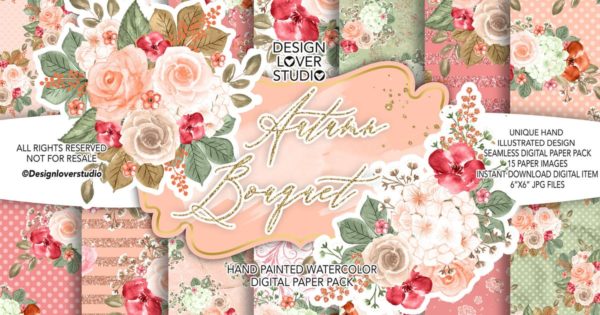 秋季主题水彩花卉手绘插画设计素材合集 Autumn Bouquet design