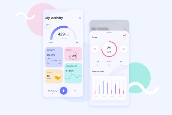 健康监测APP应用监控数据概况界面UI模板[日间版本] Health Control Basic UI Kit – FV