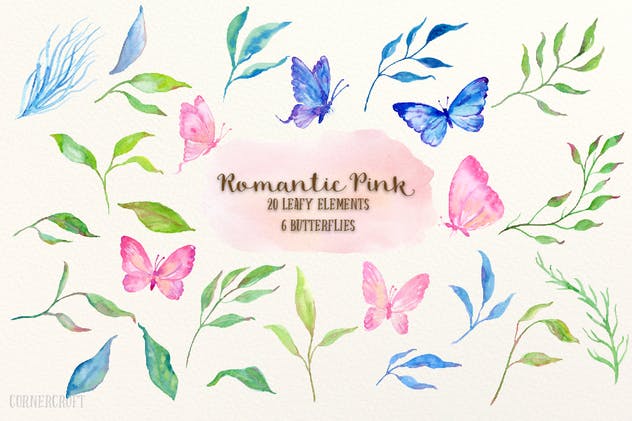 浪漫粉红色水彩插画设计素材合集 Watercolor Design Kit Romantic Pink插图(2)