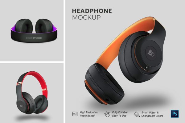 头戴式耳机设计效果图素材库精选样机模板 HeadPhone Mockup