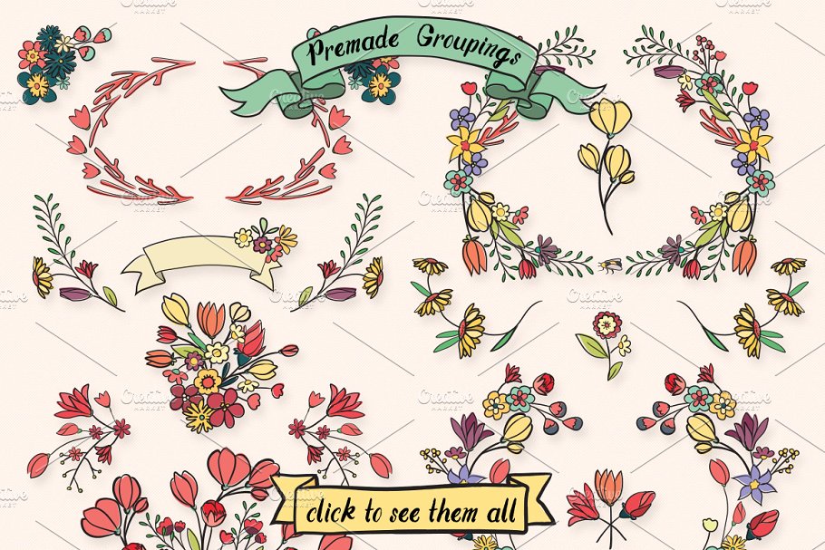 繁花似锦水彩花卉插画集锦 Valley Vector Floral Bundle插图(2)