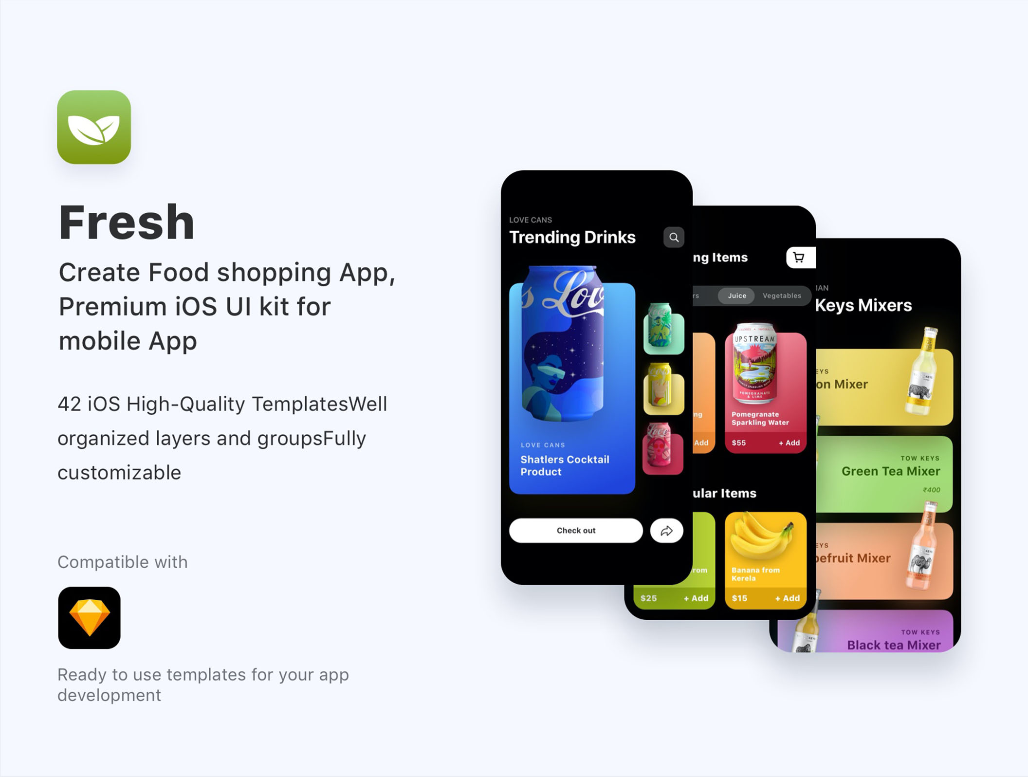 素材库下午茶：新鲜食品订购应用程序APP UI设计SKETCH模板插图