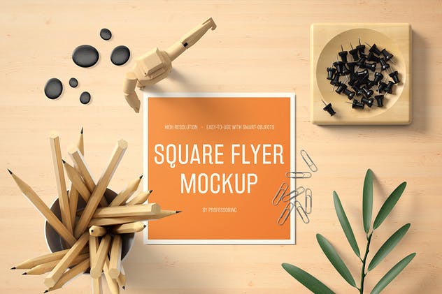 逼真方形传单样机套装v2 Square Flyer Mockup – Set 2插图(4)