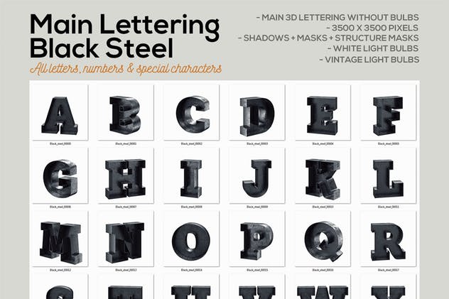 大帐篷灯泡装饰金属字体场景模板6 Marquee Light Bulbs Chaos 6 – Black 2 Lettering插图(1)