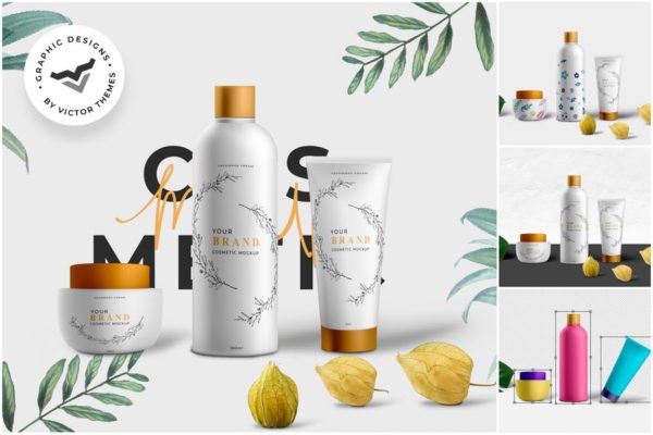 化妆品包装设计效果图素材库精选合集 Cosmetics Mockup Set Template