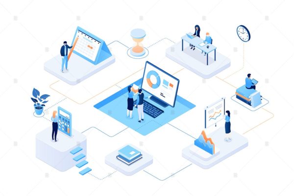 数据分析主题彩色等距矢量素材库精选概念插画 Data analysis – colorful isometric illustration
