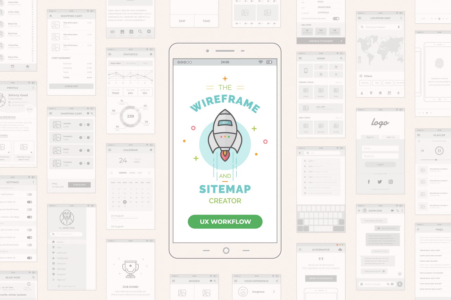 UX工作流程-手机APP线框图/站点地图设计素材 UX Workflow – Mobile Wireframe and Sitemap Creator插图