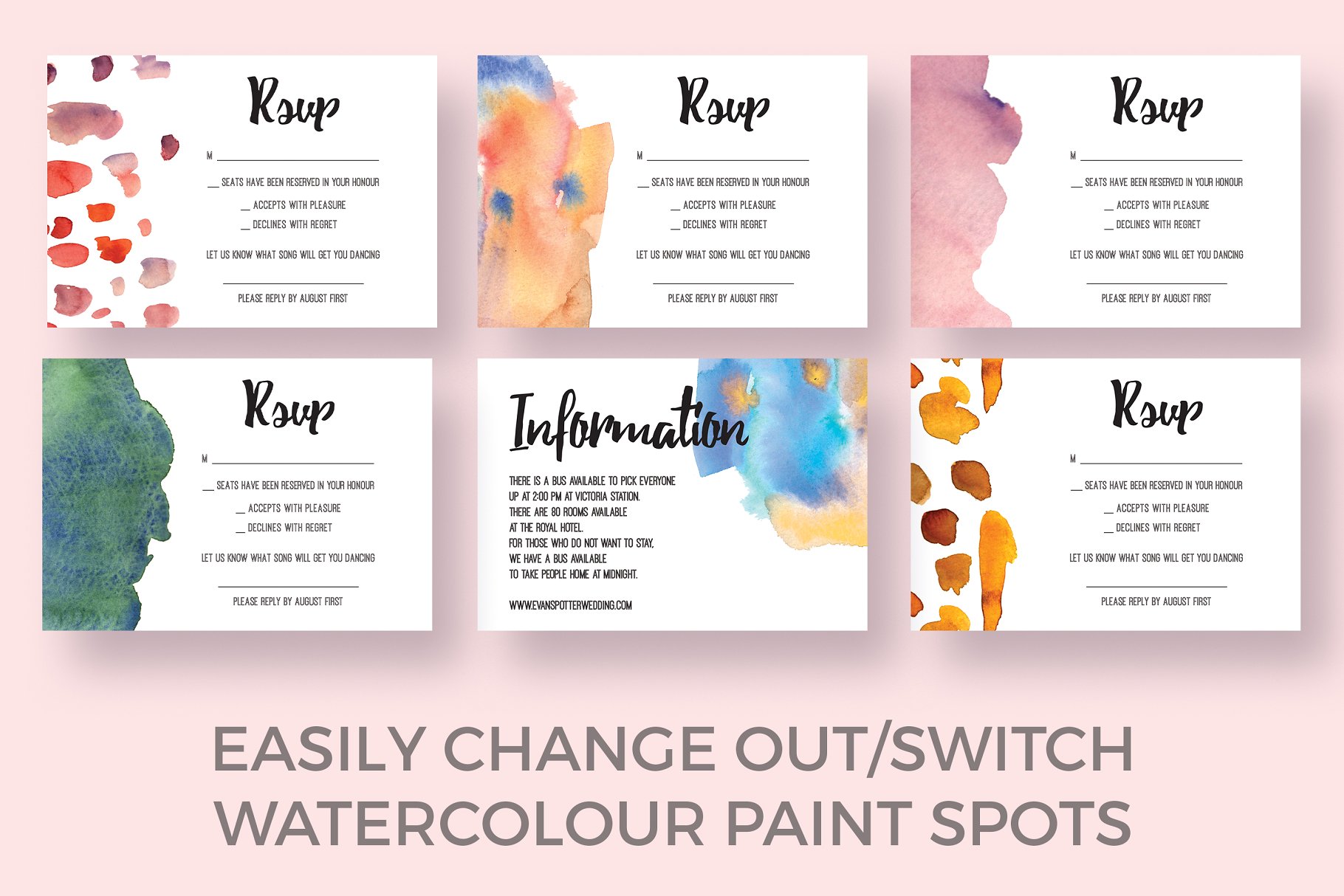 水彩纹理背景婚礼设计套件合集 Artsy Wedding Invitation Collection插图(1)