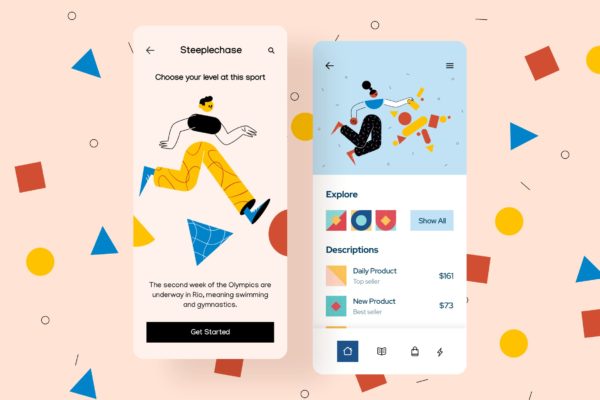 APP应用简介/介绍页面设计矢量插画 Get Started Mobile Interface Illustrations