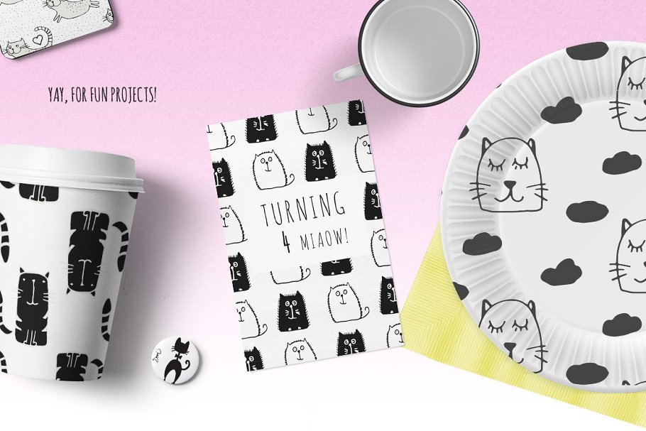 猫星人无缝矢量纹理 Cats Seamless Vector Patterns插图(1)