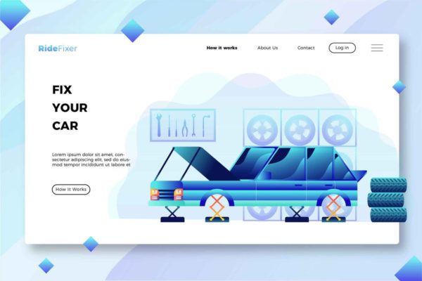 新概念汽车维修服务网站Banner&amp;着陆页设计模板 Car Workshop – Banner and Landing Page